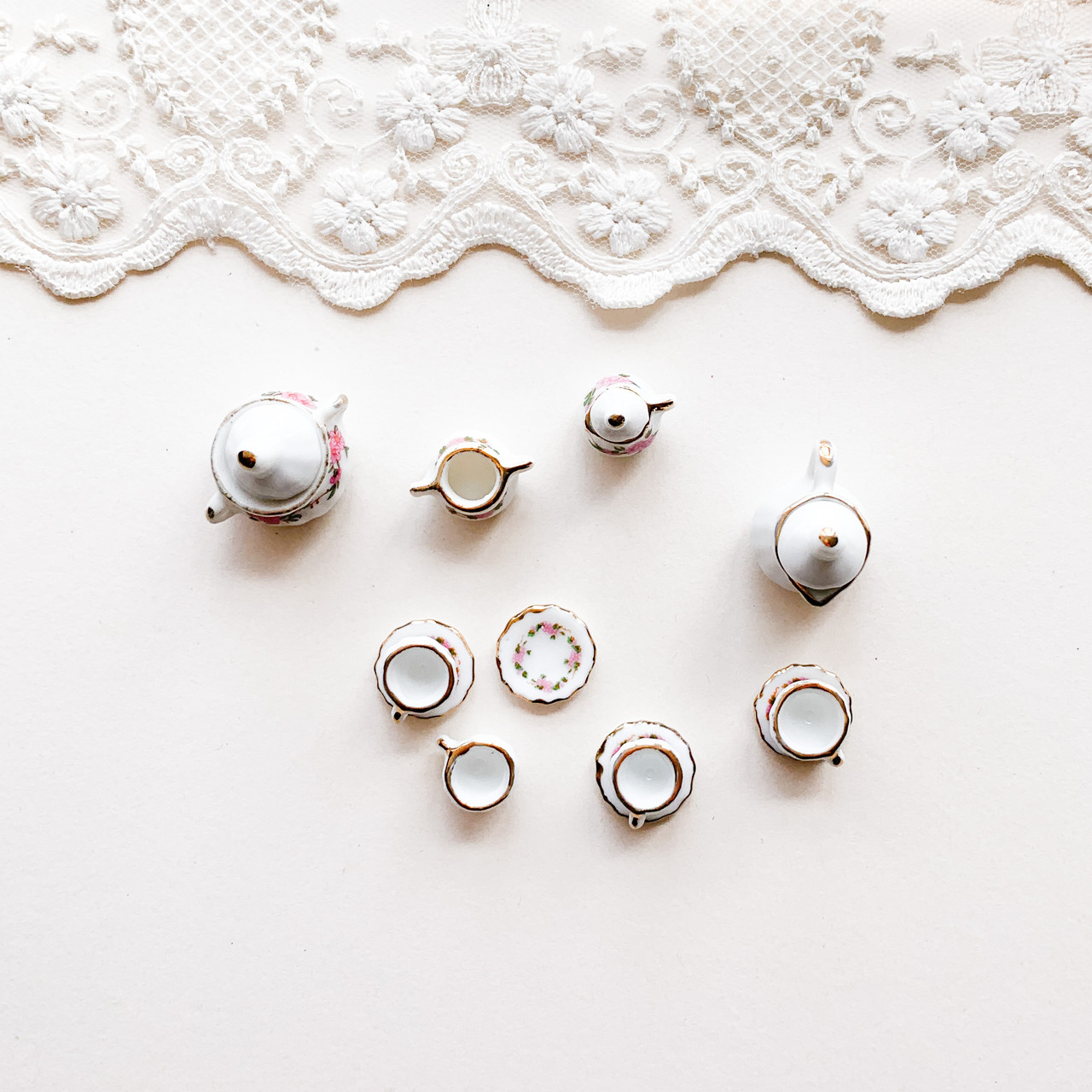 Мініатюра набір керамічного посуду Рожеві квіти, фото 1