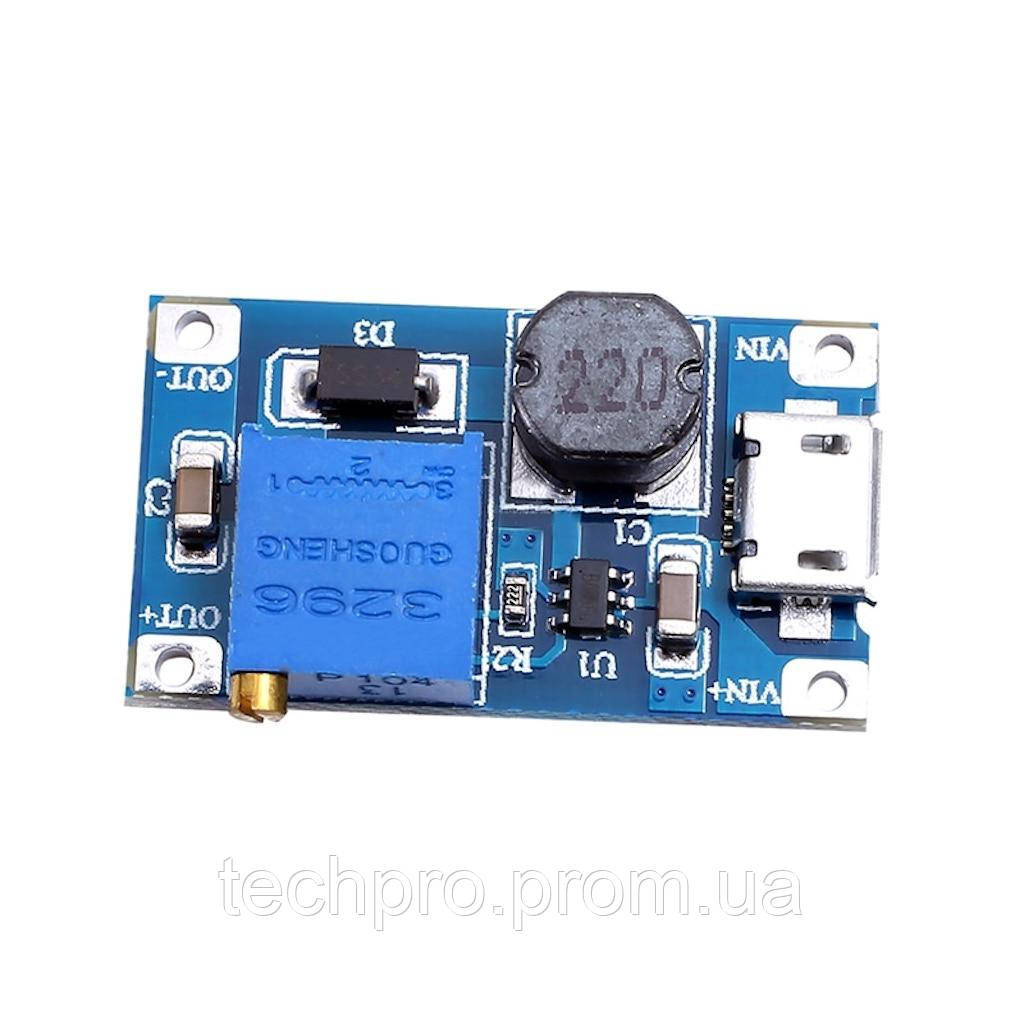 Повышающий преобразователь MT3608 DC-DC с micro-USB 2В - 24В 2A - фото 2 - id-p1891173463