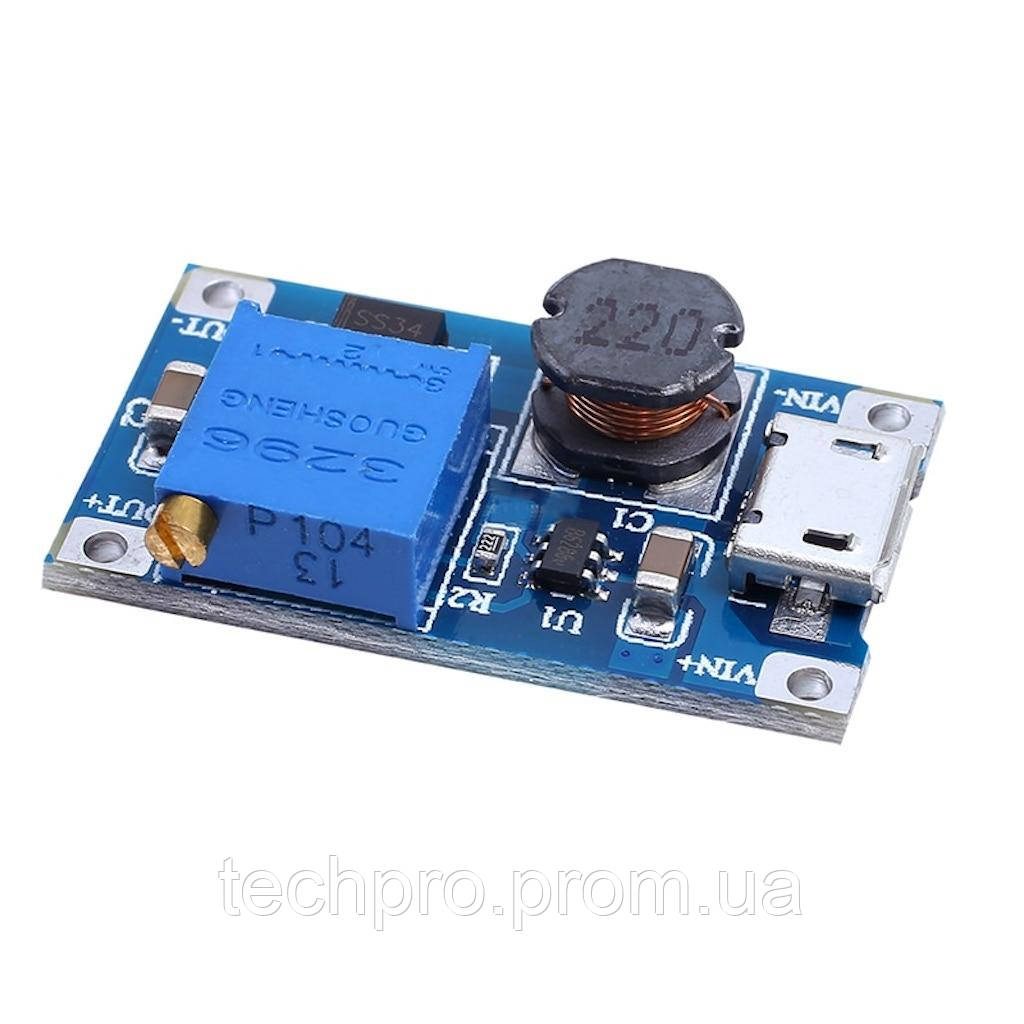 Повышающий преобразователь MT3608 DC-DC с micro-USB 2В - 24В 2A - фото 4 - id-p1891173463