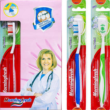 Пластикові зубні щітки із синтетичною щетиною 18,5 см Morningfresh 708 в упаковці 12 шт