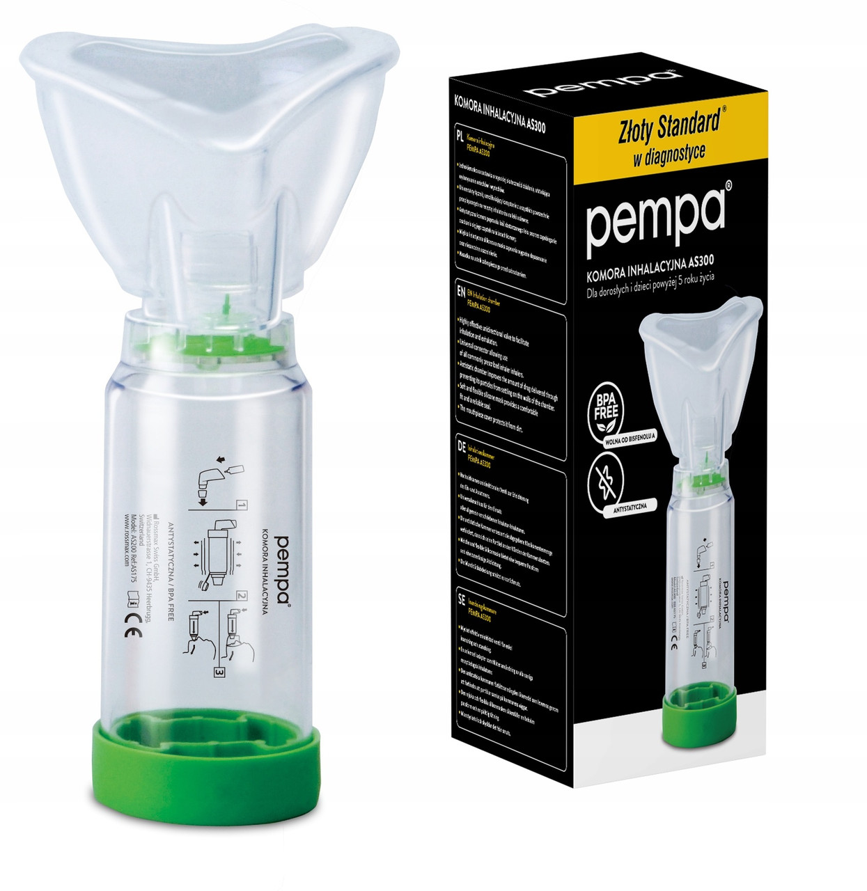 Спейсер PEMPA AS300 з маскою для дітей і дорослих від 5 років, 175 мл, Швейцарія