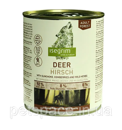 Консерви Isegrim Adult Deer (для собак з олениною, топінамбуром, брусницею та травами) 800г