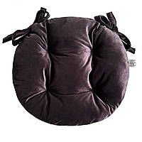 Подушка для стула, кресла, табуретки 40х8 велюровая темно коричневая с двумя завязками