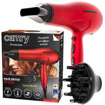 Фен Camry CR 2253 — 2600 Вт, 3 температурні режими, концентратор і дифузор