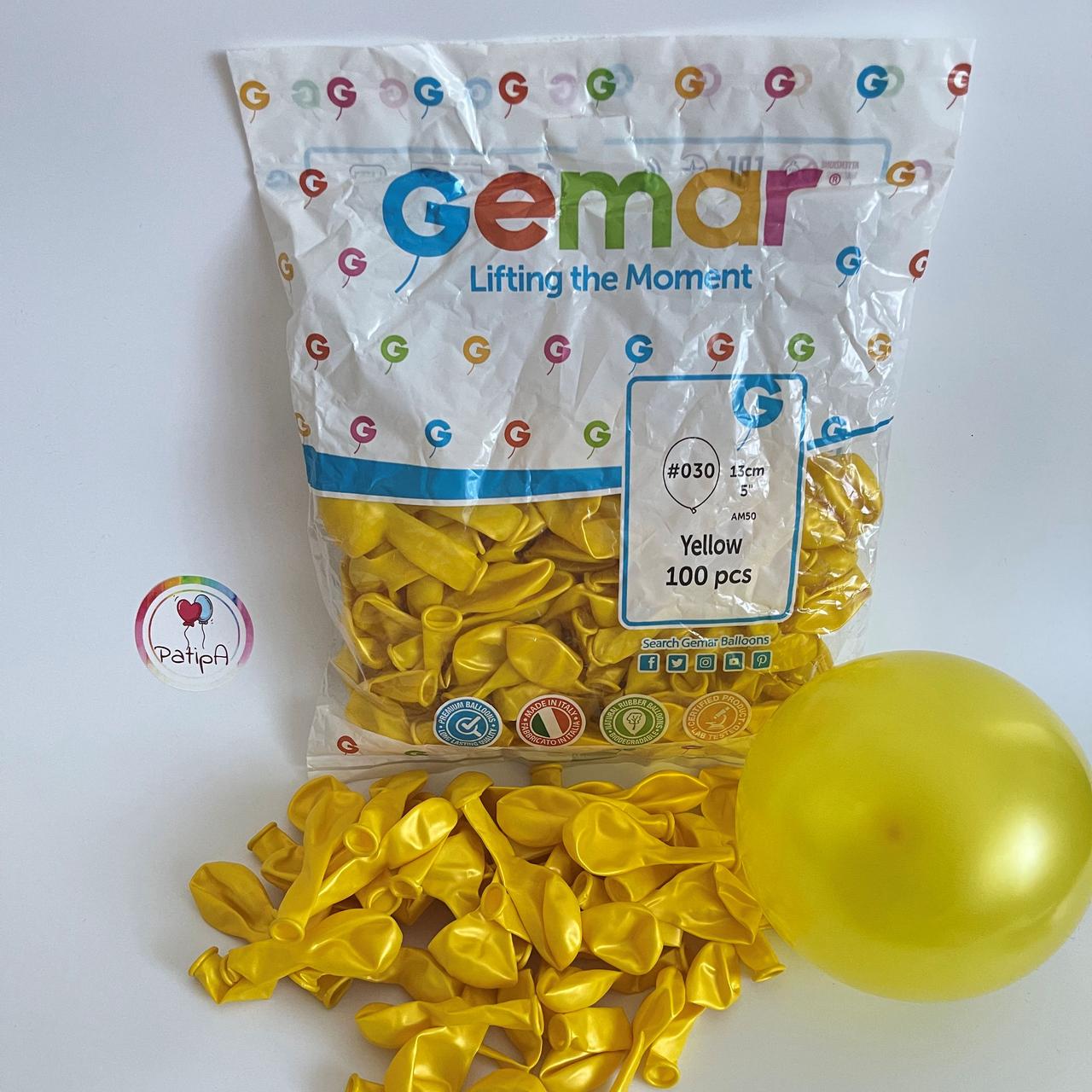 Повітряні кульки 5" YELLOW МЕТАЛІК (#030) упаковка 100 шт GEMAR