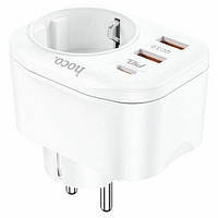 Адаптер мережевий 1 розетка + 2USB + Type-C + QC HOCO NS3 White ТР