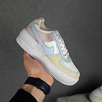 Кроссовки Air Force 1 Shadow Белые с бежевым с голубым