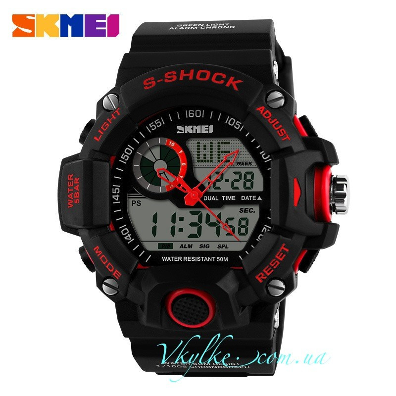 Спортивні годинник Skmei S-Shock чорні з червоним