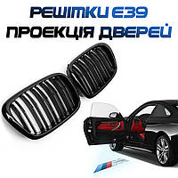 Двойные решетки радиатора BMW 5 Серии E39 Черный глянец и подсветка проекция дверей с лого БМВ М