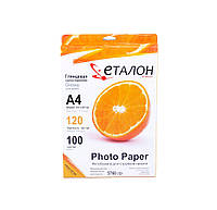Фотобумага для струйной печати фотографий глянцевая Etalon А4 120g 100 листов/уп. Фото бумага для принтера