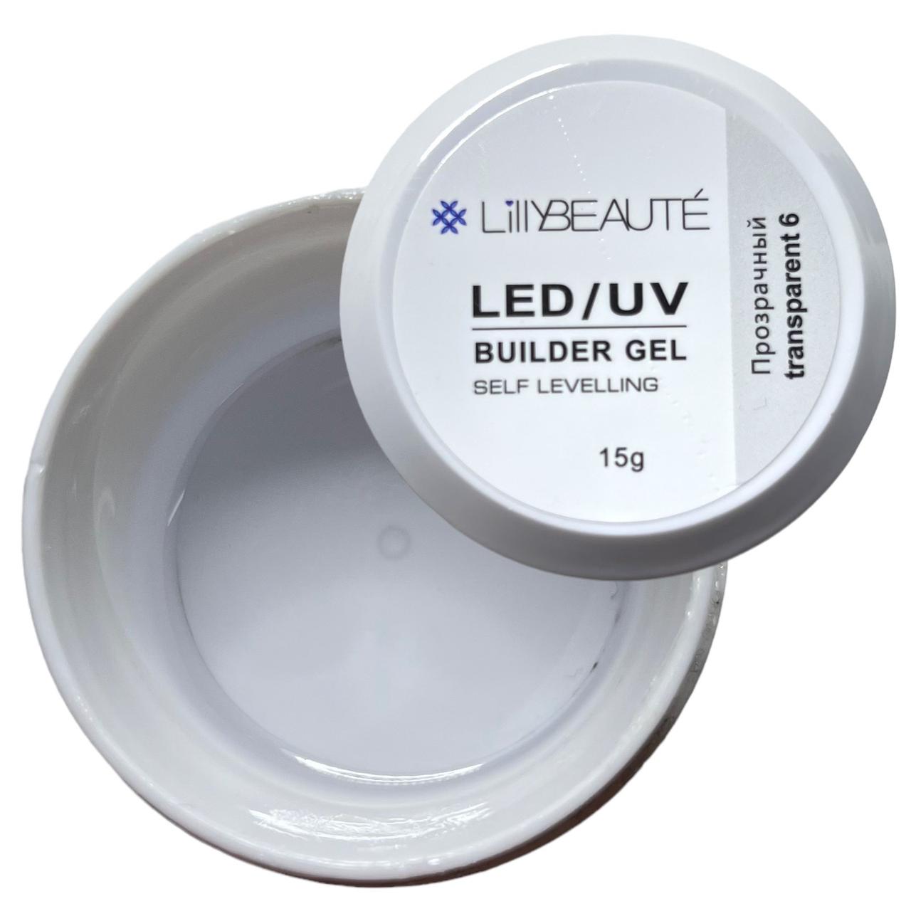 Гель для нарощування нігтів Lilly Beaute Builder Gel №6, прозорий, 15 г