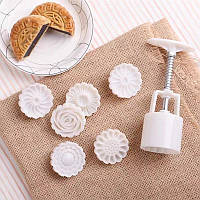 Штамп кондитерський для печива, набір плунжер для Лунних пряників та 6 насадок (кремовий)