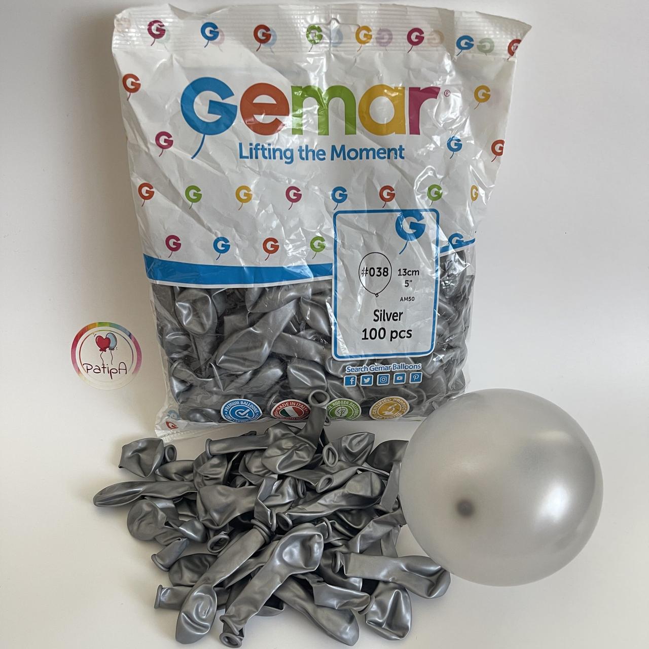 Повітряні кульки 5" SILVER МЕТАЛІК (#038) упаковка 100 шт GEMAR