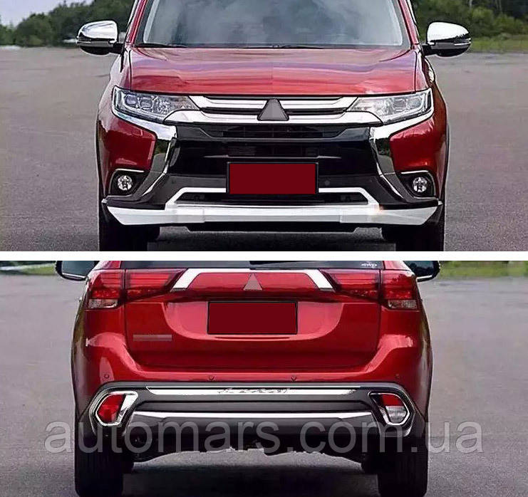 Передня і задня накладки (2 шт., 2015-2018) для Mitsubishi Outlander рр, фото 1