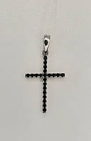 Хрест зі срібла з чорними та білими фіанітами