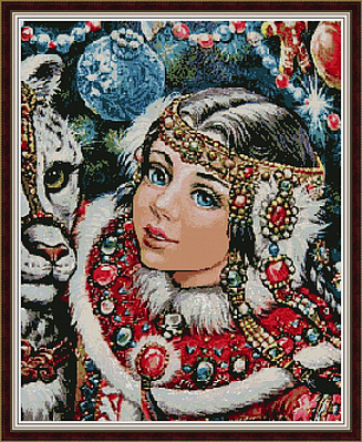 Алмазна мозаїка "Дівчина та леопард". 66*83 cm