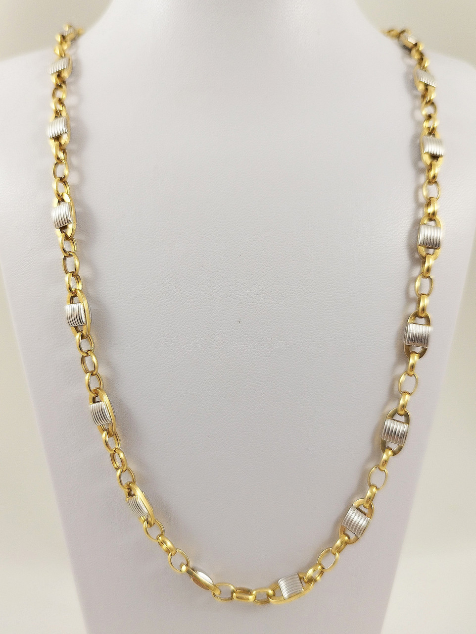 Ланцюг із білого і жовтого золота 585 проби 55 см Т-3008, фото 1