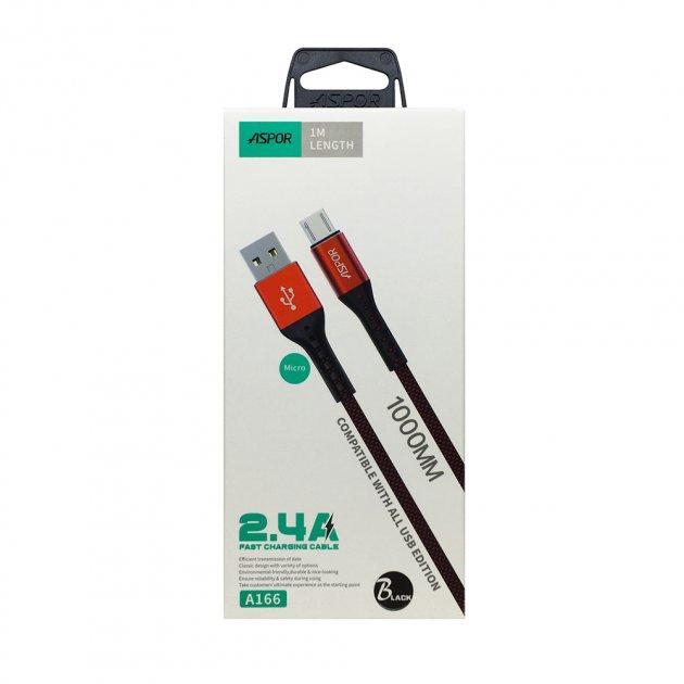 USB кабель Aspor A166 Micro 2.4A/1м- чорний