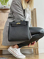 Женская сумка рюкзак натуральная кожа Эрме Черный цвет Полная комплектация Люкс качество