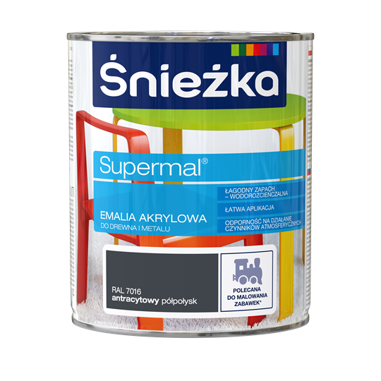 Емаль акрилова Sniezka SUPERMAL АНТАРЦИТ (напівгл) RАL7016 0,8л PL, фото 1