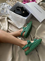 Женские кожаные черные сандалии Ch-anel Sandals Green Leather Premium 37 23.5 см