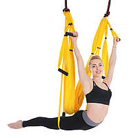 Гамак для флай йоги, аэройоги, воздушной йоги с ручками и карабинам SP-Planeta Antigravity Yoga Нейлон Желтый