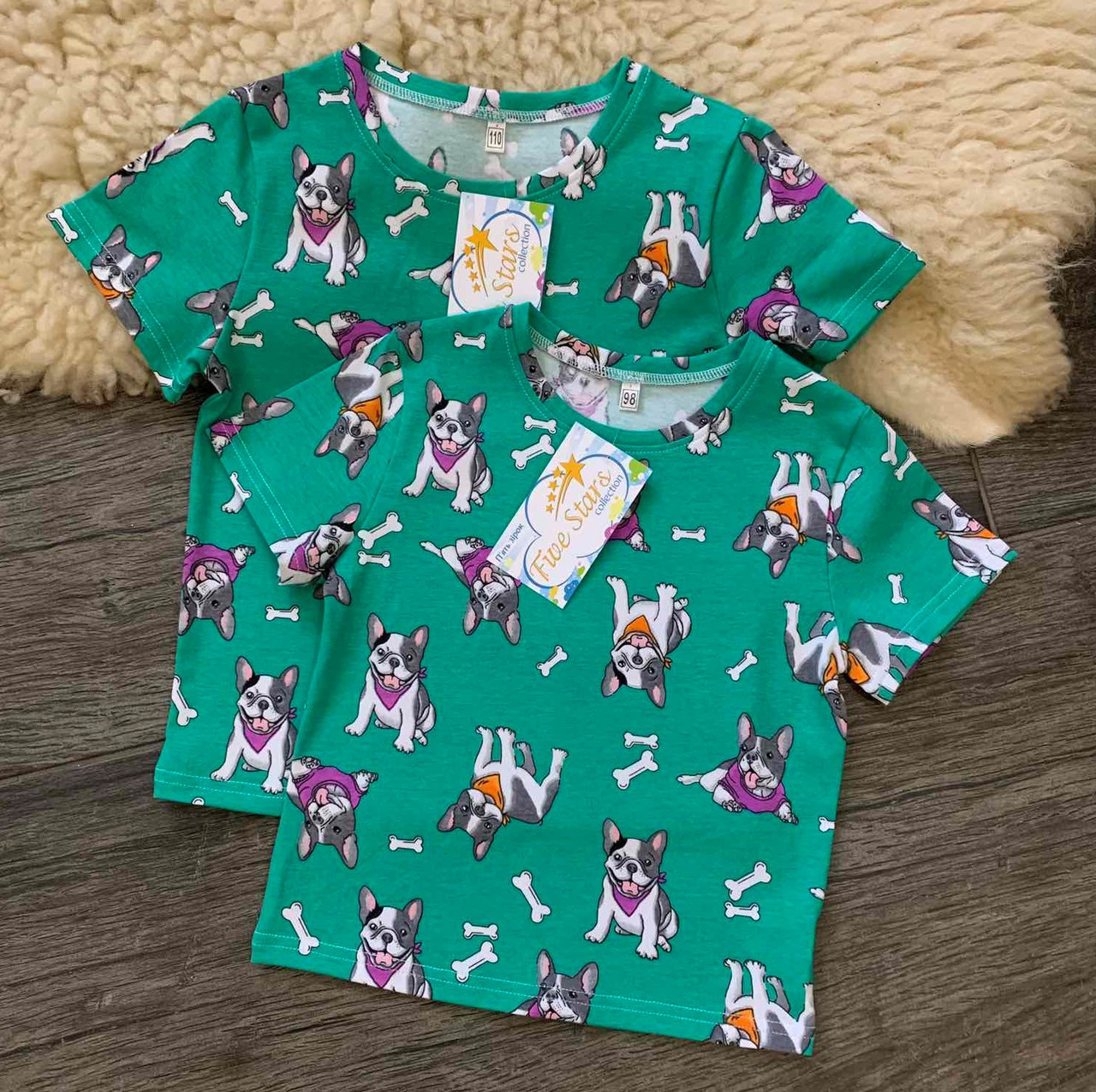 Дитяча футболка бульдоги на зеленому Five Stars 10711-98р