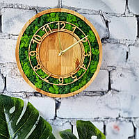 Настенные часы со стабилизированным мхом, деревянные эко часы с мхом,декоративные часы с дерева,подарок