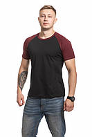 Мужская футболка хаки с черным рукавом, футболка мужская,мужская двухцветная футболка, футболка хлопковая хаки M, Черный+Бордо