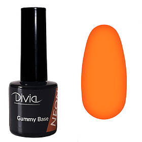 База для манікюру неонова Divia Gummy Base NEON №GBN06 Sparkling Orange 8 мл. Базове покриття для нігтів