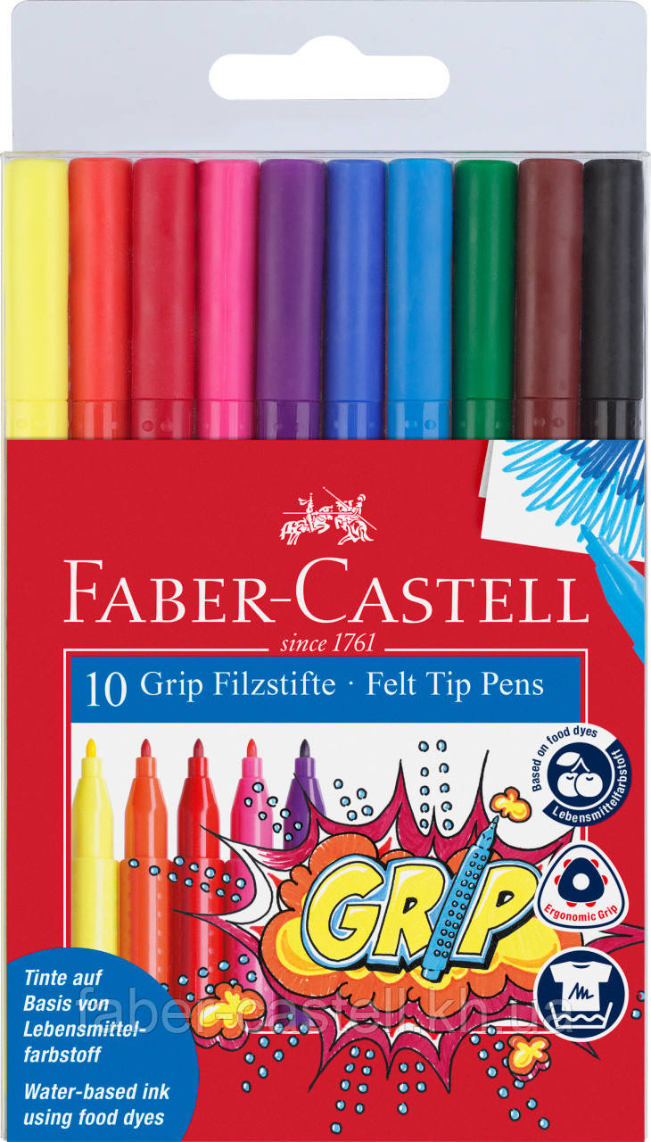 Фломастери тригранні Faber-Castell Grip felt tip pen 10 кольорів, 155310