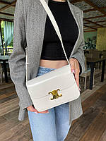 Женская сумка клатч Celine White Селин натуральная кожа белая в золотой фурнитуре шикарная сумочка
