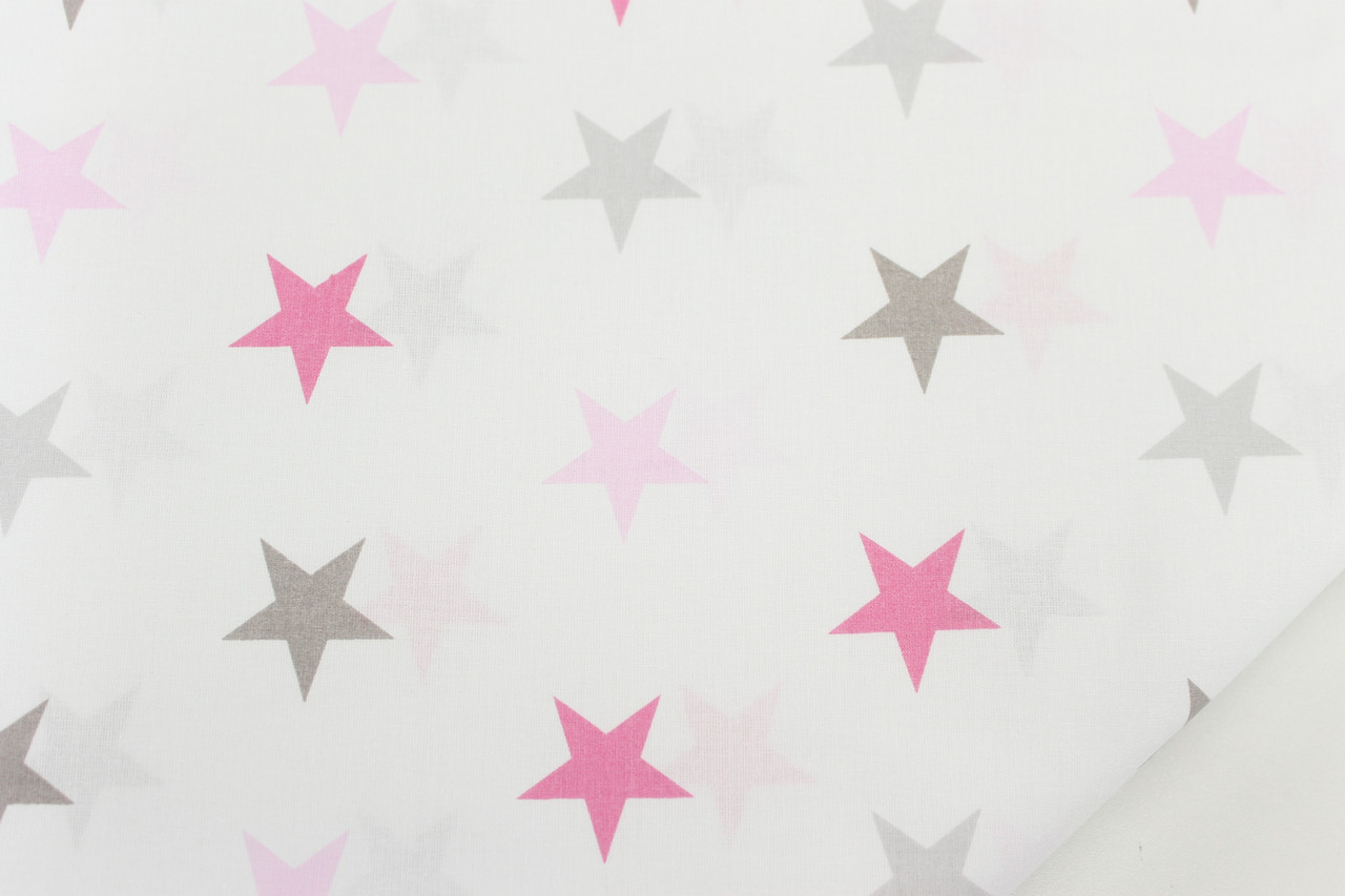 Тканина із зірками 4 см сіро-рожеві на білому тлі No243, фото 1