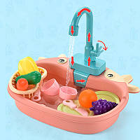 Игровой набор детская раковина с водой, детская интерактивная игрушка развивает практические навыки розовая