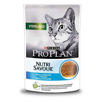 Purina Pro Plan Sterilised Nutrisavour Mousse Вологий корм для дорослих стерилізованих котів, тріска, мус 85г, фото 1
