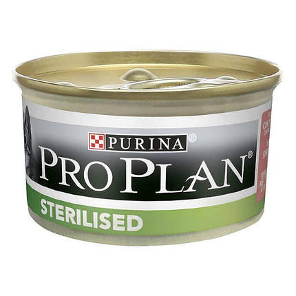Pro Plan Sterilised Tuna Salmon Консервований корм для дорослих стерилізованих кішок (шматочки в паштеті) 85г, фото 1