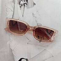 Солнцезащитные женские очки с V-образным декором Бежевый прозрачный (43558)