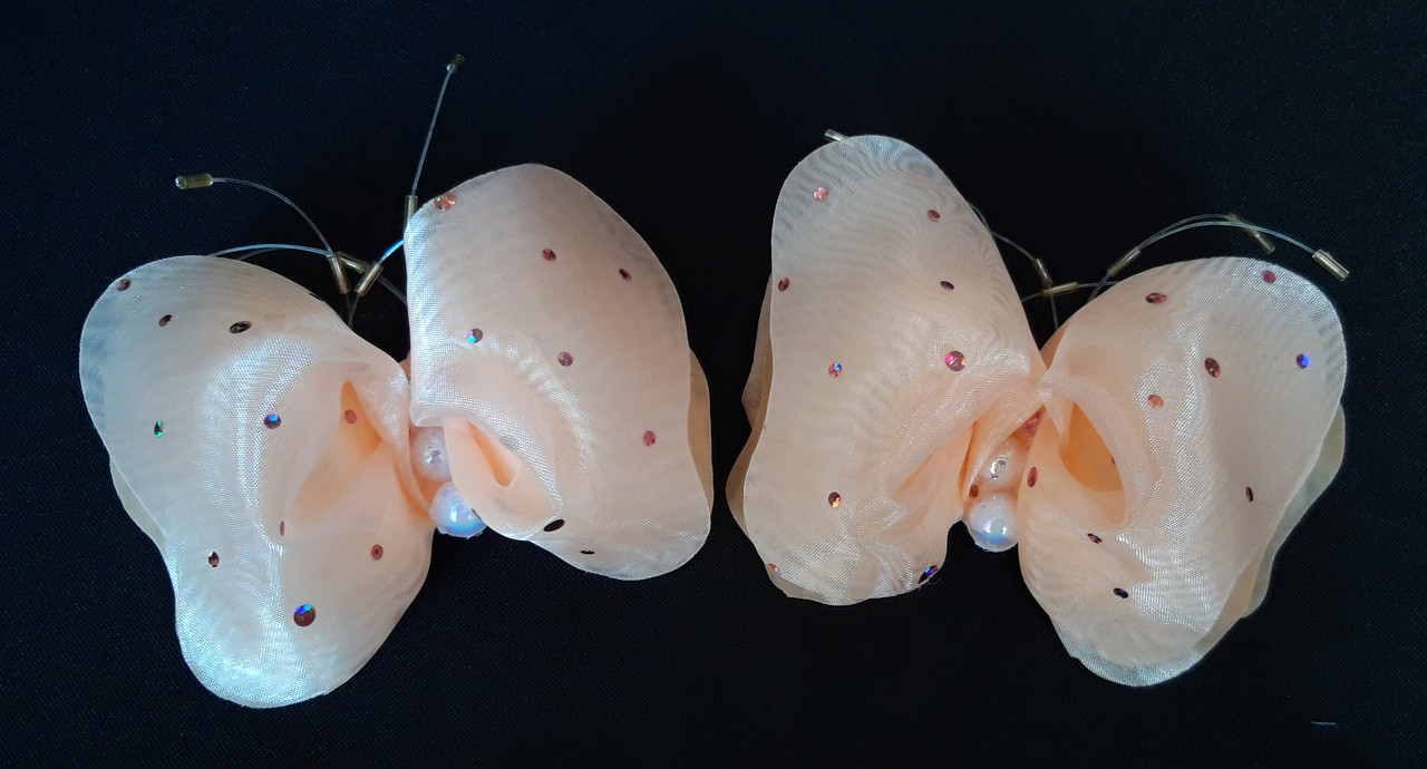Банти метелики на гумці 2 шт Handmade (12х8см) Персикові (БШР-073)