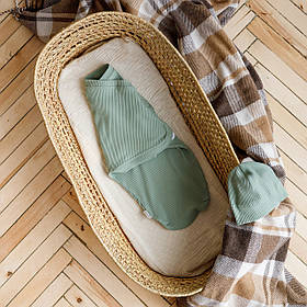 Пелюшка кокон на липучці (європелюшка) з шапочкою для новонароджених 0-3 місяців Strip Сизий