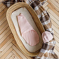 Пеленка кокон на липучке (европеленка) с шапочкой для новорожденных 3-6 месяцев Strip Персиковый