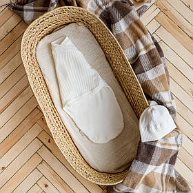 Пелюшка кокон на липучці (європелюшка) з шапочкою для новонароджених 0-3 місяців Strip Молочний