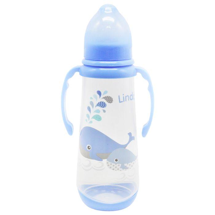 Пляшечка для годування з соскою та зручними ручками, 250 мл. голуба, фото 1