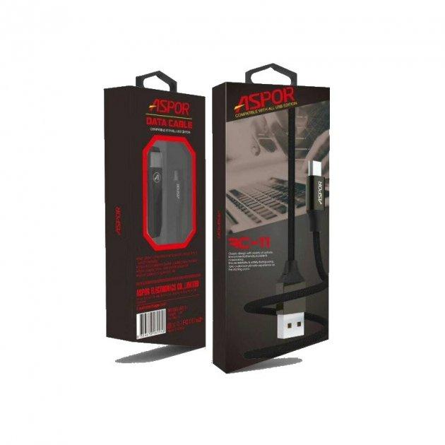 USB кабель Aspor AC-11 Micro 2.4A/1.2м- чорний