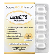 Пробиотики LactoBif от California Gold Nutrition, 5 млрд КОЕ, 60 растительных капсул