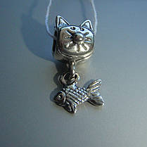 Шарм-підвіска Кіт і Рибка для браслета Пандора, фото 2