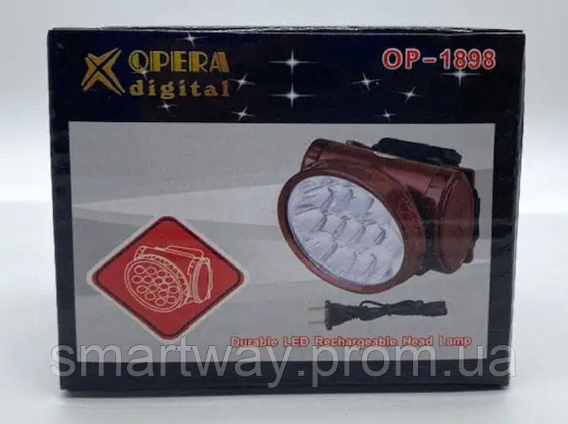 Светодиодный налобный фонарик с зарядкой 220 Opera OP-1898 Портативный фонарь на голову Way - фото 7 - id-p1891394249