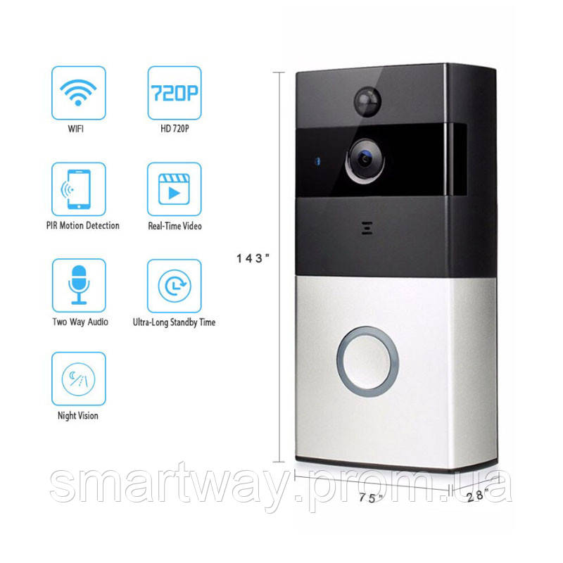 Видеодомофон Smart WiFi с датчиком движения беспроводной дверной звонок с видеокамерой умный дом Way - фото 1 - id-p1891394374
