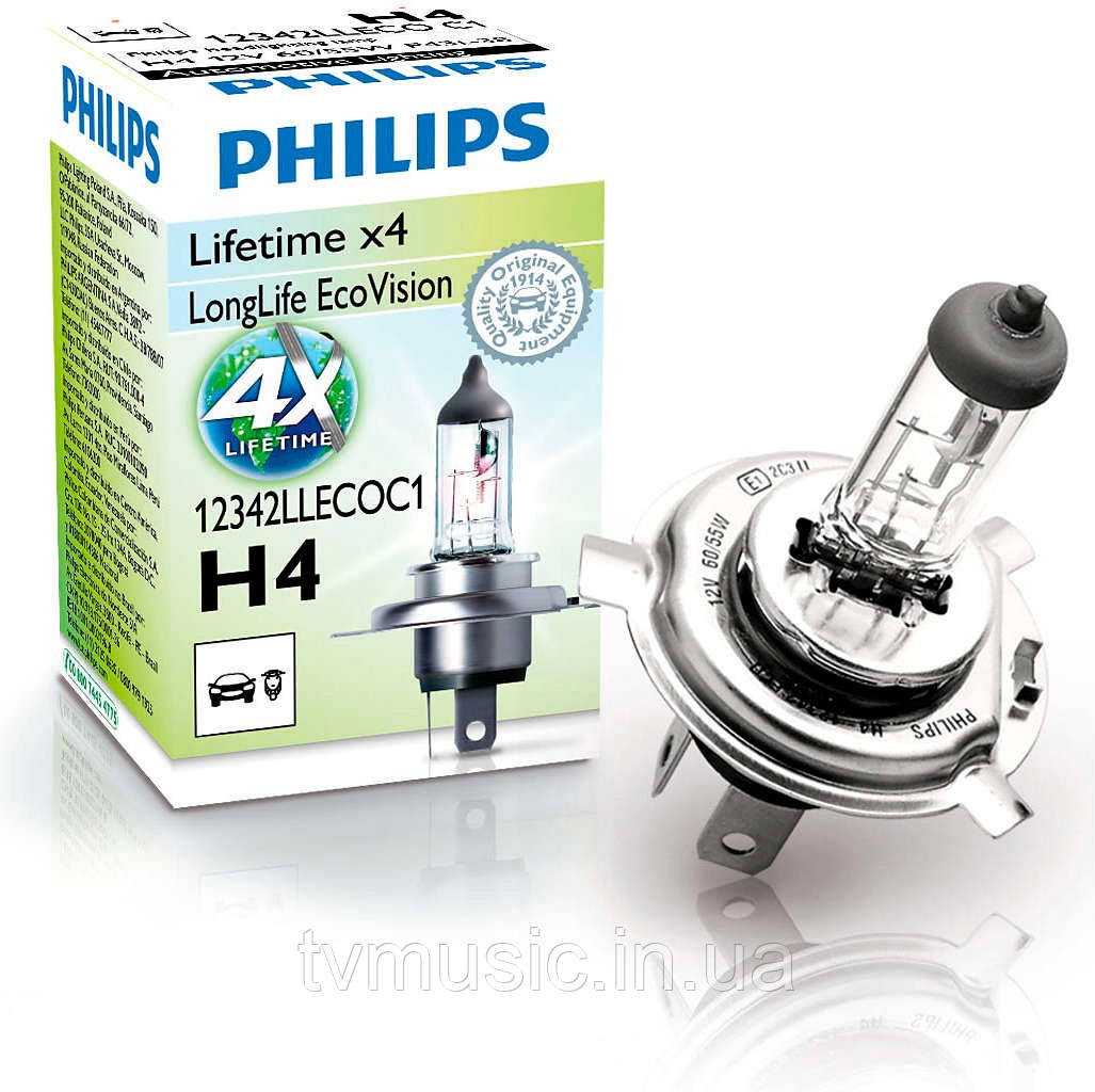 Галогенна лампа Philips LongLife EcoVision H4 12 V (12342LLECOC1)