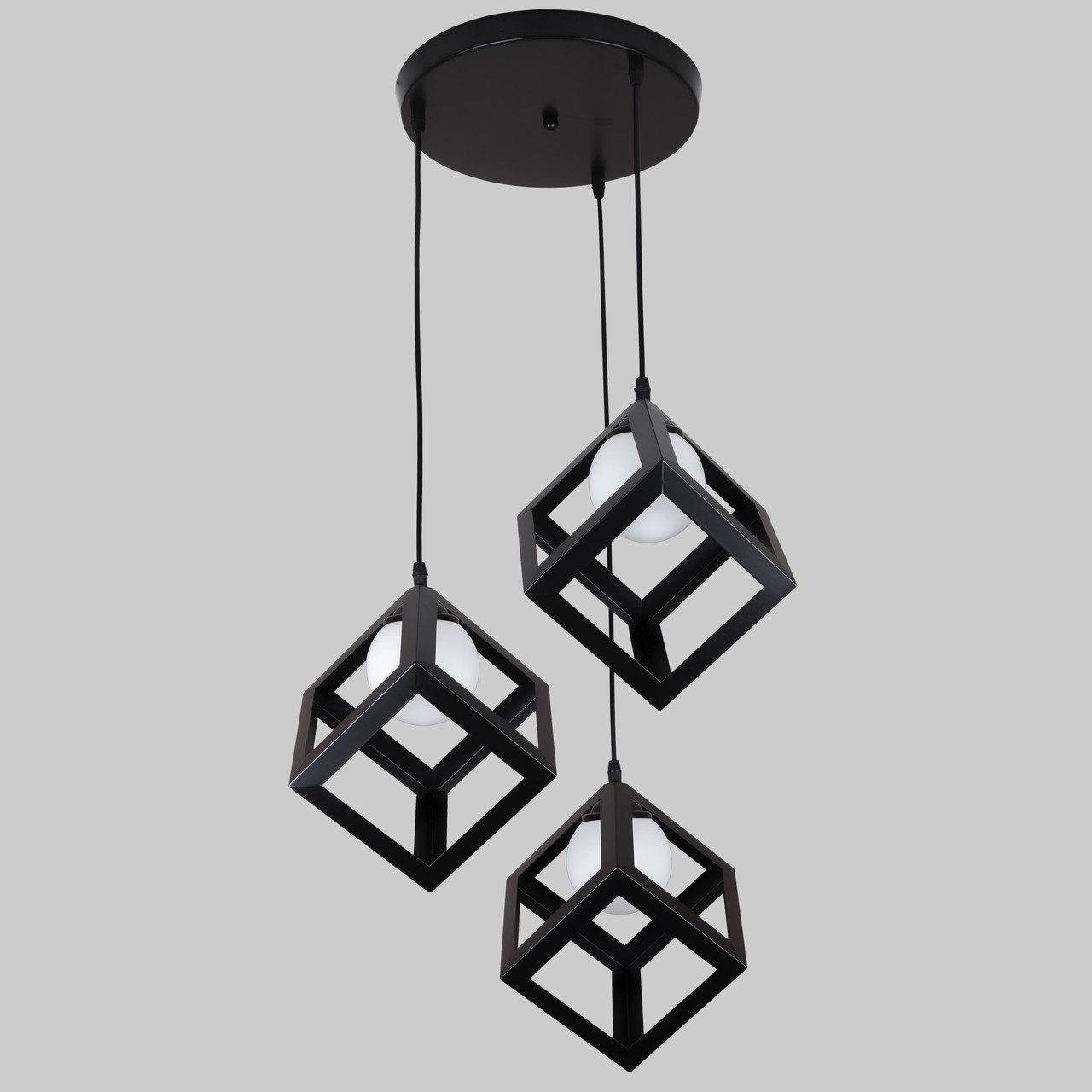 Чорна люстра з кубиками з плафоном всередині (56-PR160glass-3 BK+WH)