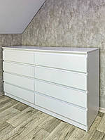 Комод білий на 8 шуфляд 160 см. 1600х450х900 мм на телескопах Лайт без ручок